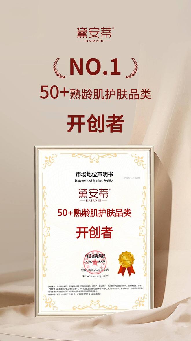 九游娱乐:黛安蒂获双重权威认证!开创并领跑50+熟龄肌护肤赛道(图2)